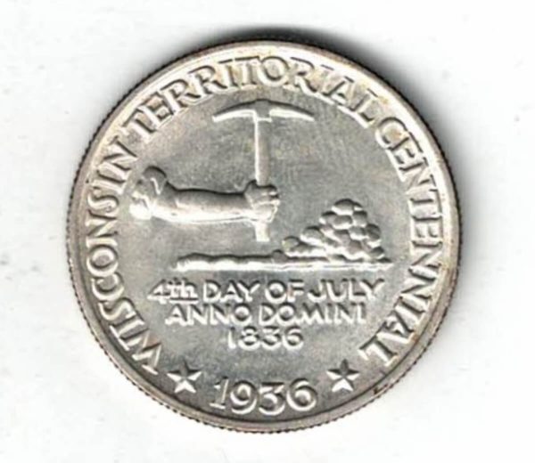 1936 USA Wisconsin Territorial Centennial Silver Half Dollar Coin - Image 2