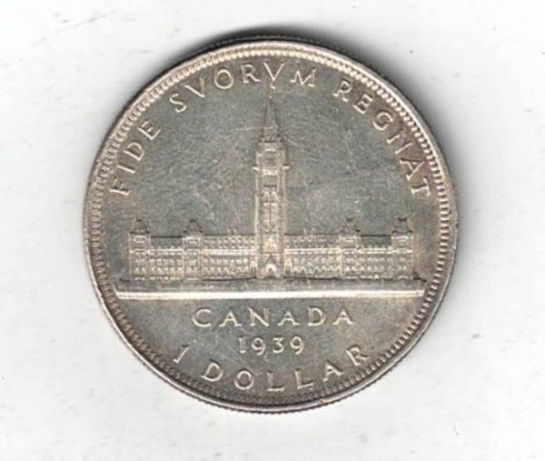 1939 Canada Royal Visit Silver One Dollar Coin. The obverse side of the coin features George VI facing left. All coins are in stock.