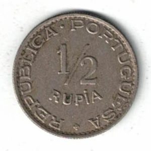 1947 Portuguese India Half Rupia Coin. The obverse and reverse are both in Latin. All coins are in stock for dispatch. You are the coin in the pictures.