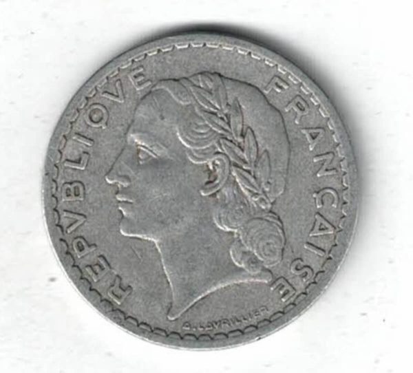 1952 France Aluminium Five Francs Coin - Image 2