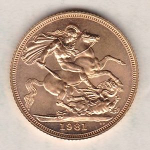 1981 Gold Sovereign Coin. This coin features the second portrait of Queen Elizabeth II on the obverse. St George and dragon on the reverse.