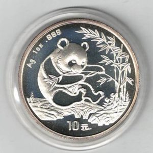 1994 Silver China One Ounce Panda. The Obverse side features the temple of heaven. The coin contains one ounce of 999 fine silver.