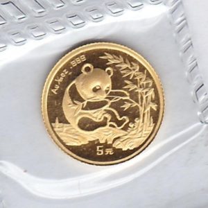 1994 China Gold Twentieth Ounce Panda Coin. The Gold Twentieth Ounce Panda coin was struck in 999 Fine Gold and weighs approx. 1.56 grams.