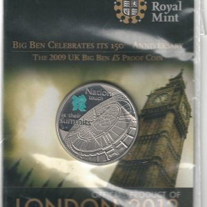 2009 Five Pounds Coin Big Ben 150 Anniversary. featuring Queen Elizabeth II on the Obverse. Clock-face on Reverse. All five pound coins are in stock.