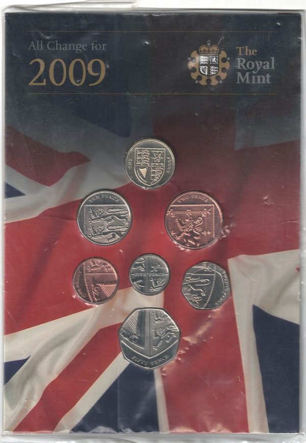 Sealed 2009 Royal Mint Brilliant Uncirculated All change for 2009 . This 2009 set comes with card outer. All coins are in stock for despatch.