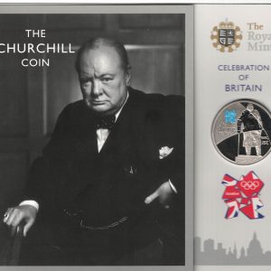 2010 Five pound coin The Churchill Coin. cupro-nickel coin featuring Queen Elizabeth II on the Obverse. The coin is in stock.