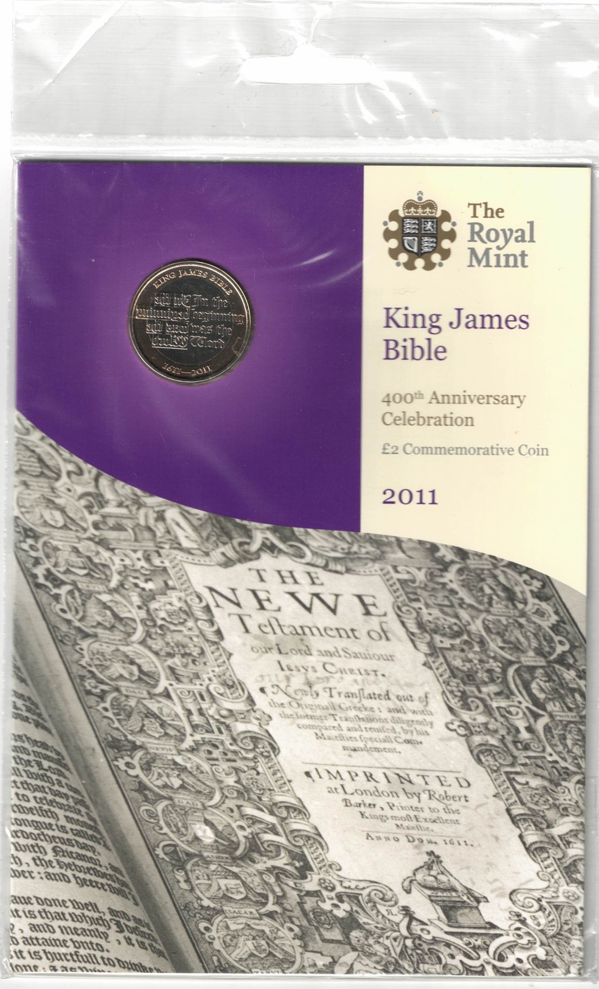 2011 two pound coin King James Bible 400th Anniversary, featuring Queen Elizabeth II on the Obverse. The coin is in stock.