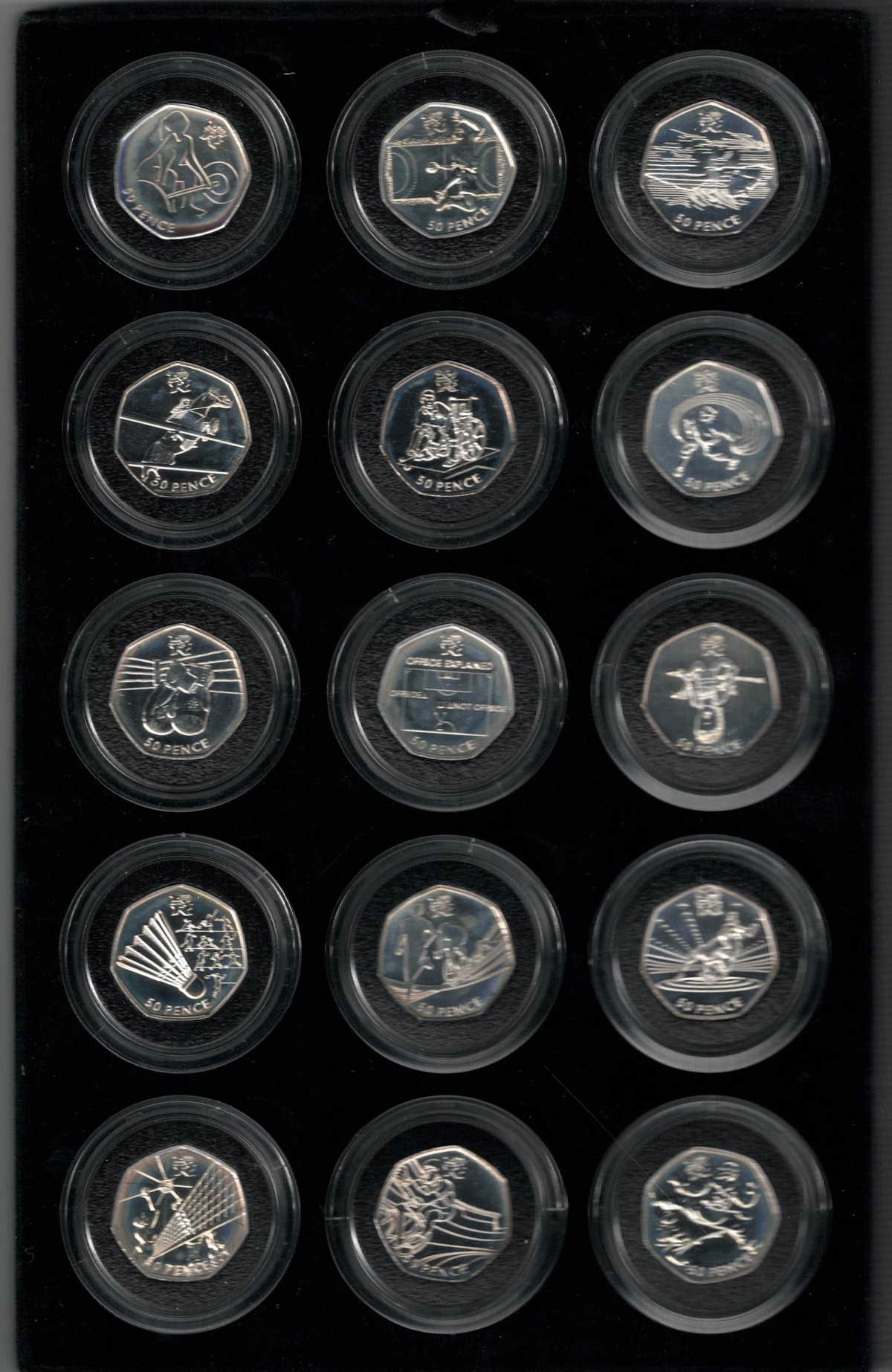 2011 Fifty Pence London Olympics silver 50p coins featuring Queen Elizabeth II on the Obverse. Olympic sports on Reverse. All coins are in stock.