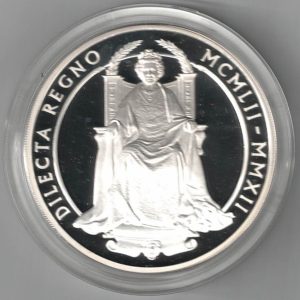 Boxed 2012 Silver Proof Five Ounce The Queen's Diamond Jubilee Coin. This coin weighs 156.29 grams of 0.999 silver. All coins are in stock.