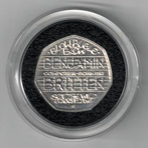2013 Silver Proof Piedfort Fifty Pence Coin 'Benjamin Britten' This coin comes in the original box with certificate as issued by the royal mint.