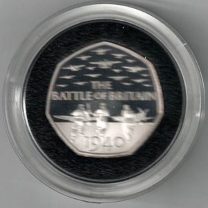 2015 Silver Proof Piedfort Fifty Pence Coin 'The Battle of Britain' This coin comes in the original box with certificate as issued by the royal mint.