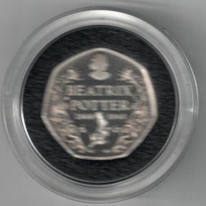 2016 Piedfort Silver Proof Fifty Pence Coin 150th Anniversary of Beatrix Potter. This coin comes in the original box with certificate.