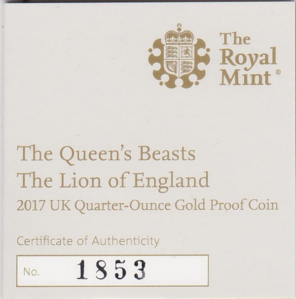 2017 Gold Proof Quarter Ounce Lion Of England - Image 3