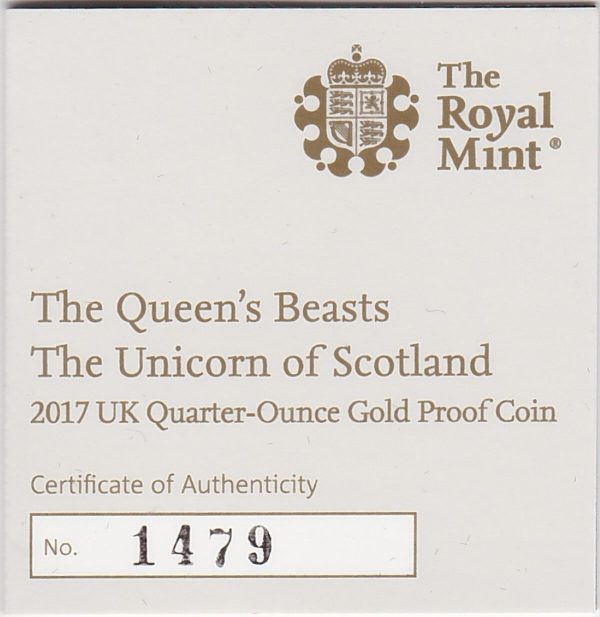 2017 Gold Proof Quarter Ounce Unicorn Of Scotland - Image 3