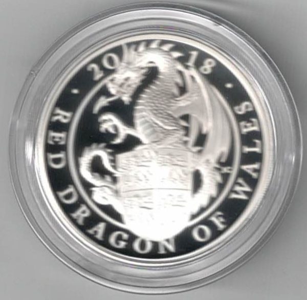 2018 Silver Proof One Ounce Red Dragon of Wales. The coin contains one ounce of 999 fine silver. All of our silver coins are in stock.