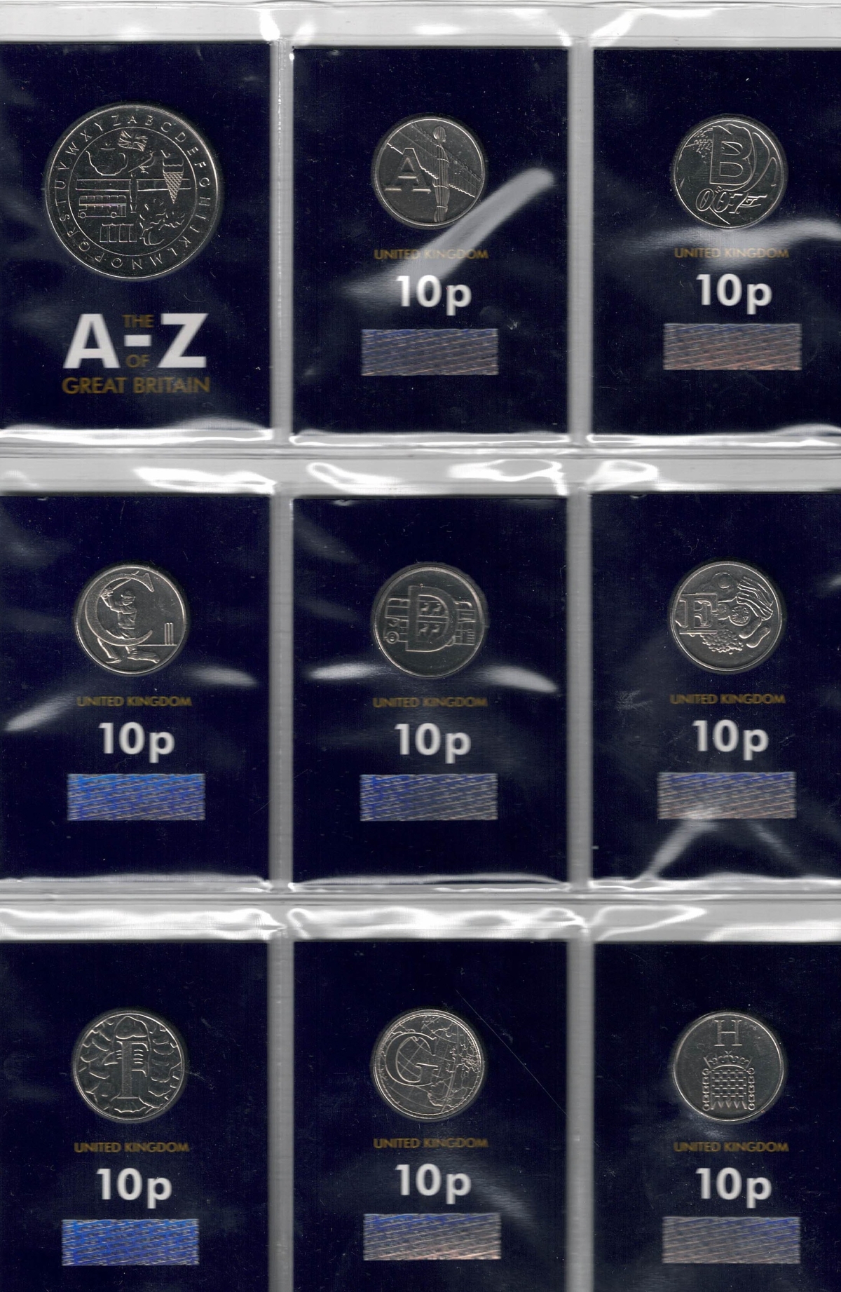 2019 A To Z 10 Pence Coin Set With Collectors Medal. 26 different 10 pence coins and collectors medal in change checker packets and collectors folder.