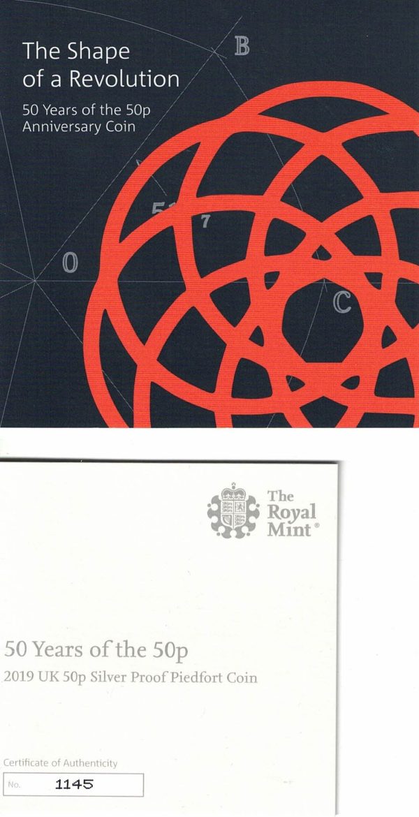 2019 Silver Proof Piedfort 50 Years of the Fifty pence coin - Image 3