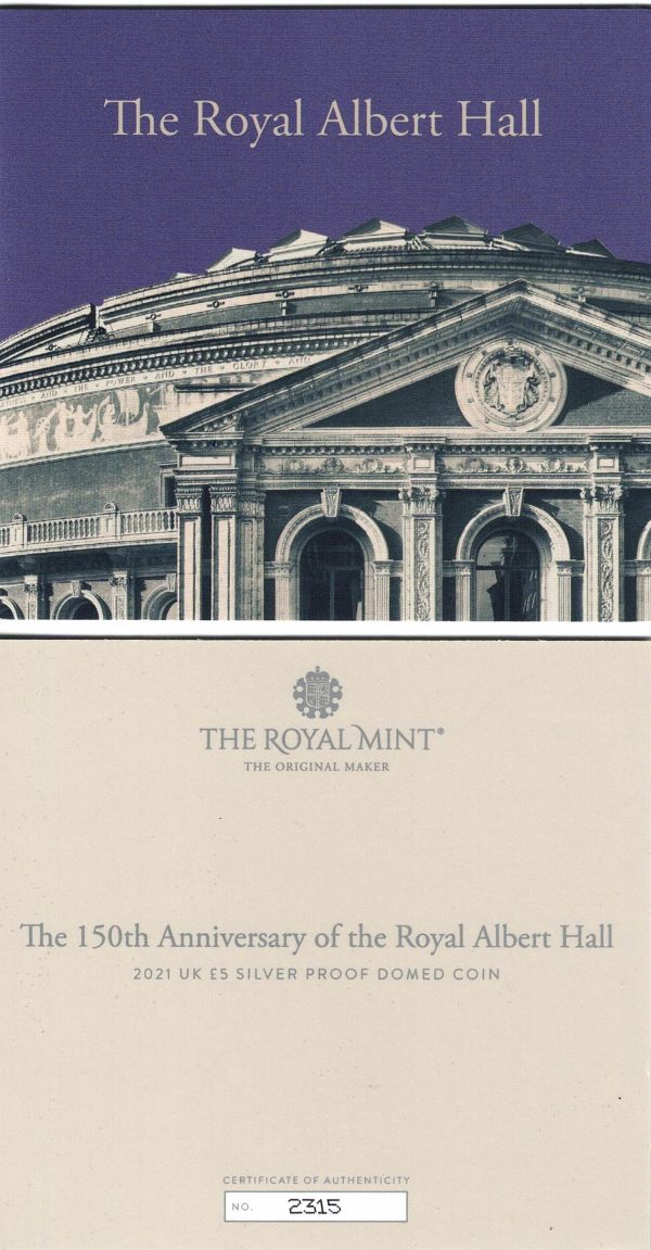 Boxed 2021 Silver Proof Five Pound Royal Albert Hall Domed Coin - Image 3