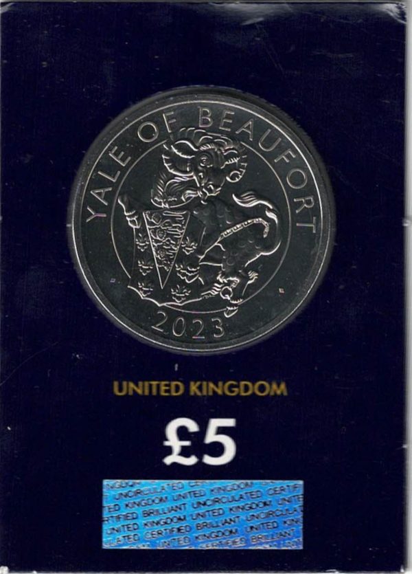 2023 Five Pound Coin Yale Of Beaufort. This coin comes in the change checker card presentation packets in mint condition. Queen Elizabeth II on Obverse.