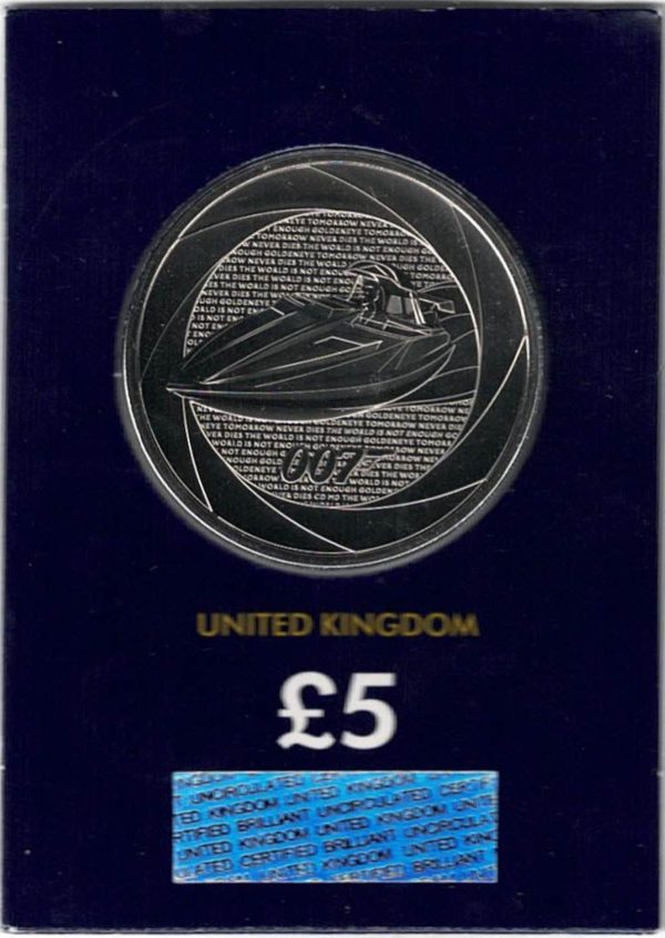 2024 Five Pound 007 James Bond Coin. This coin comes in the change checker card presentation packets in mint condition. King Charles III on Obverse.