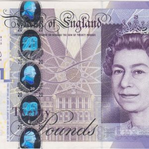 B405 Bailey Twenty Pounds Banknote. Featuring Queen Elizabeth II on the obverse. The reverse features the economist Adam Smith.