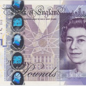 B412 Cleland Twenty Pounds Banknote. Featuring Queen Elizabeth II on the obverse. The reverse features the economist Adam Smith.