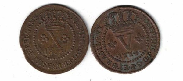 Brazil 1774 Five Reis & 1805 Ten Reis Coins. All coins are in stock for dispatch. You are buying the two coins in the pictures.