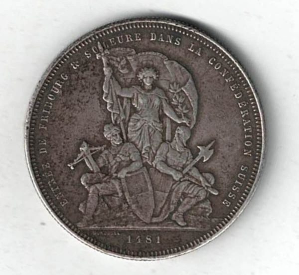 Ex Mount 1881 Switzerland Silver Five Francs Coin - Image 2