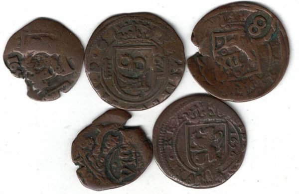 Five 1600 To 1676 Spain Copper Coins - Image 2
