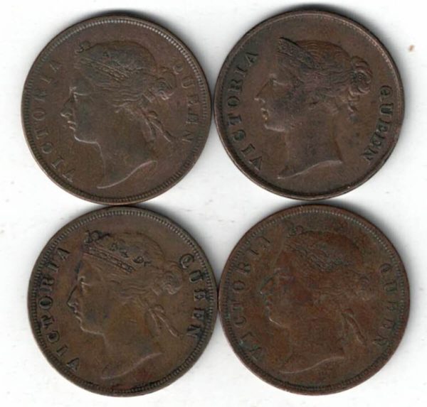 Four Straits Settlements Copper One Cent Coins - Image 2