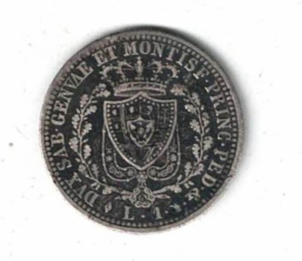 1825 L Italy Sardinia Silver One Lira Coin - Image 2