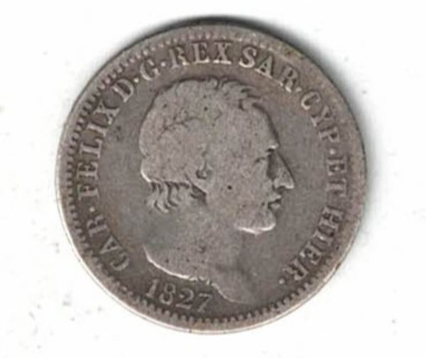 1827 Italy Sardinia Silver One Lira Coin. The obverse of this coin features the portrait of Carlo Felice facing right. All coins are in stock.