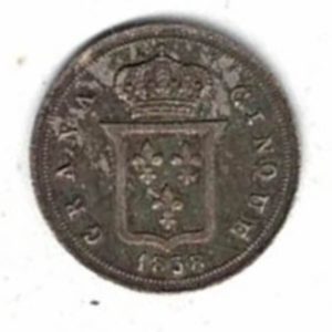 1838 Naples Italy Silver Five Grana Coin. The obverse of this coin features the head of Ferdinando II facing right, surrounded by legend and date.