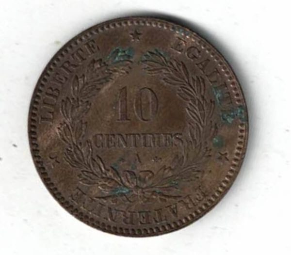 1871 A France Bronze Ten Centimes Coin - Image 2