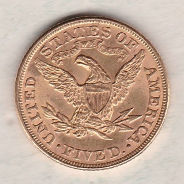 1893 USA Five Dollars Gold Coin - Image 2