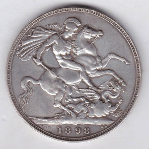 1898 LXI silver crown Silver Crown Coin featuring Queen Victoria old head or vailed head on the Obverse and the St George & dragon design on the reverse.