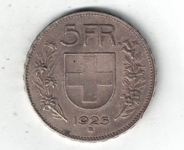 1925 B Switzerland Silver Five Francs Coin - Image 2