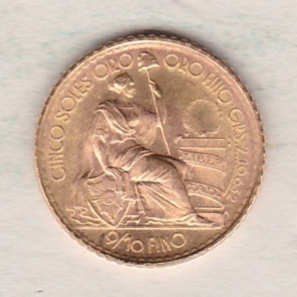 1966 Peru Gold Five Soles - Image 2
