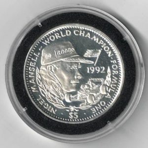 1992 Silver Liberia Half Ounce Nigel Mansell . This coin contains half an ounce of fine silver. All of our silver coins are in stock.