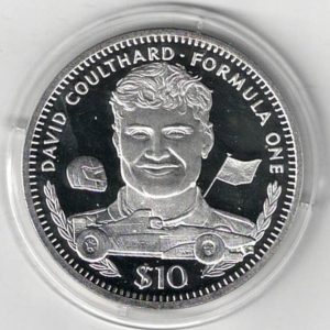 1995 Liberia Silver One Ounce David Coulthard. This coin does feature a formula 1 car. This coin contains one ounce of 999 fine silver.