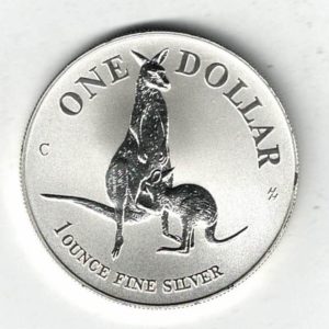 1996 Silver Australia One Ounce Kangaroo. Elizabeth II is on the obverse, The kangaroo is on the reverse. The coin contains one ounce of 999 fine silver.
