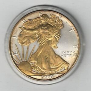 2000 Silver USA One Ounce Eagle. The liberty is on the obverse, The eagle is on the reverse. The coin contains one ounce of 999 fine silver.