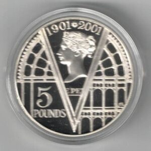 2001 Five Pound Silver Proof Victorian Anniversary. Queen Elizabeth II on obverse. All coins are in stock for despatch. You are buying one coin.