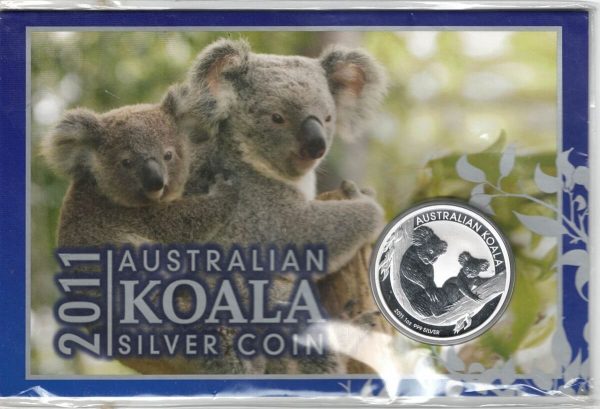 2011 Silver Australia One Ounce Koala. Elizabeth II is on the obverse, The Two Koala's is on the reverse. The coin contains one ounce of 999 fine silver.
