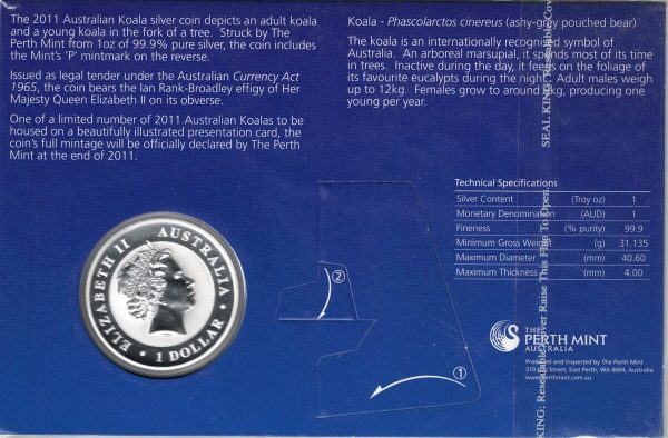2011 Silver Australia One Ounce Koala In Card Pack - Image 2