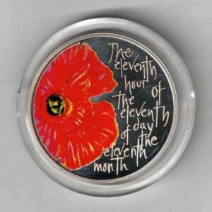 2012 Alderney Remembrance Day Silver Proof Five Pound Coin. The Obverse features the crowned portrait of Queen Elizabeth II facing right.