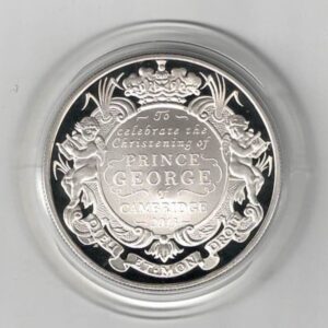 2013 Five Pounds Silver Proof HRH Prince George Christening. All coins are in stock for despatch. You are buying one coin.