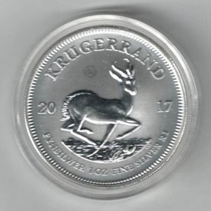 2017 Premium Silver South Africa One Ounce Krugerrand. Paul Kruger is on the obverse. The coin contains one ounce of 999 fine silver