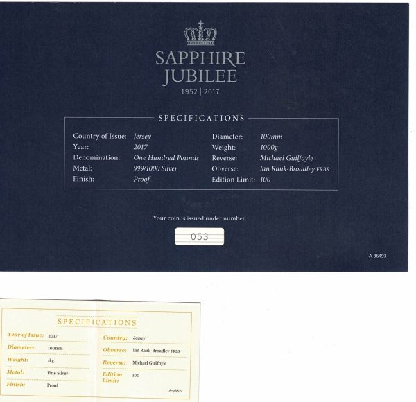 Boxed 2017 Jersey Silver Proof One Kilo Coin Sapphire Jubilee - Image 4