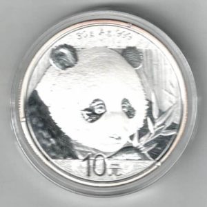 2018 China Silver Thirty Gram Panda Coin. The Obverse side features the temple of heaven. The coin contains thirty grams of 999 fine silver.